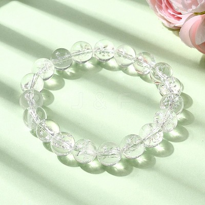Natural Quartz Crystal Round Beads Stretch Bracelets for Women BJEW-L712-B03-10mm-1