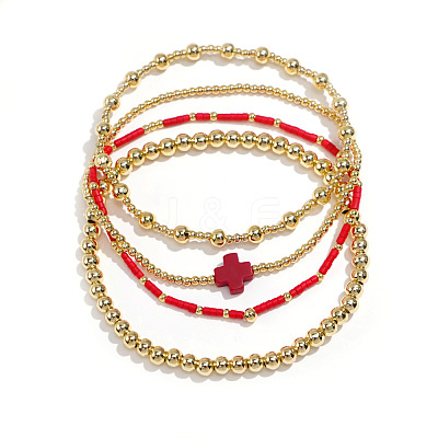 4Pcs Gothic Brass Cross Stretch Bracelet Sets YK6983-2-1