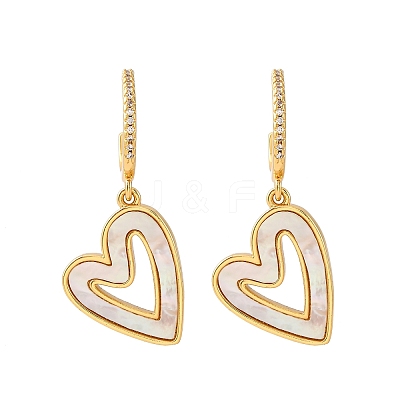 Heart Brass Micro Pave Clear Cubic Zirconia Dangle Stud Earrings KK-D363-12C-G-1