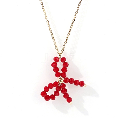 Glass Beaded Bowknot Pendant Necklaces LS-LG8345-1-1