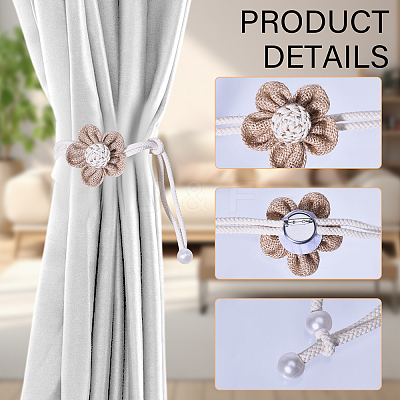4pcs 2 Colors Linen & ABS Plastic Flower Curtain Tiebacks AJEW-GL0002-84-1