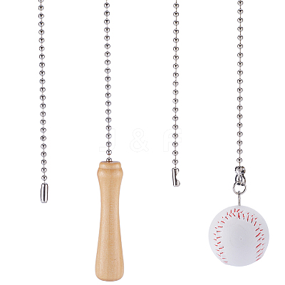 2Pcs 2 Style Baseball Theme PU Leather & Wood Ceiling Fan Pull Chain Extenders FIND-GF0005-92-1