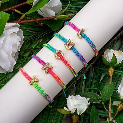 Crystal Rhinestone Initial Braided Bead Bracelet BJEW-SW00037-05-1