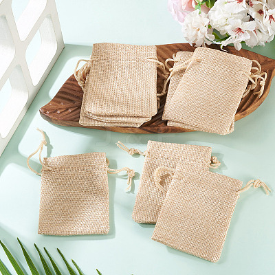 20Pcs Rectangle Polyester Imitation Burlap Packing Pouches Drawstring Bags ABAG-TA0001-96A-1