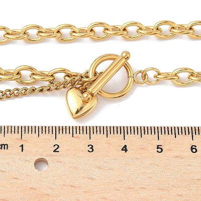 304 Stainless Steel Toggle Heart Y Necklaces for Women NJEW-M101-04G-1
