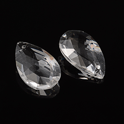 Faceted Teardrop Transparent Glass Pendants X-EGLA-R085-03-1