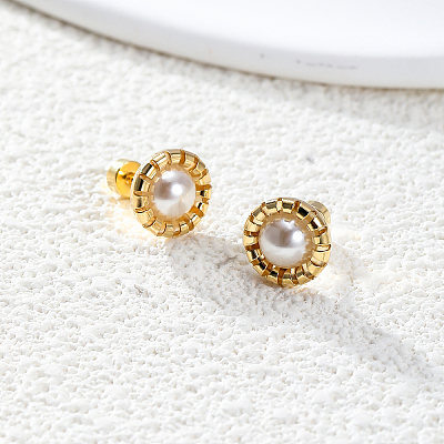 Elegant Flat Round 201 Stainless Steel Stud Earrings DL3437-1