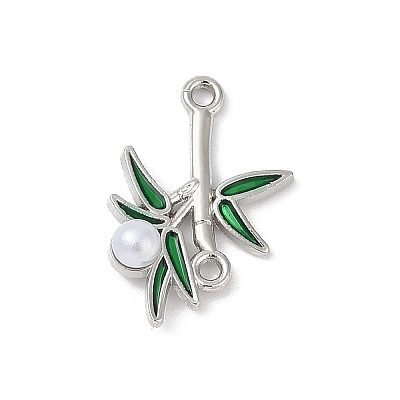 Alloy Green Enamel Bamboo Shaped Connector Charms PALLOY-R151-74P-1