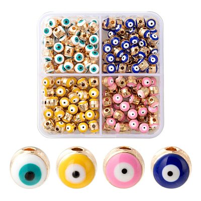 200Pcs 4 Colors Alloy Enamel Beads ENAM-LS0001-82-1