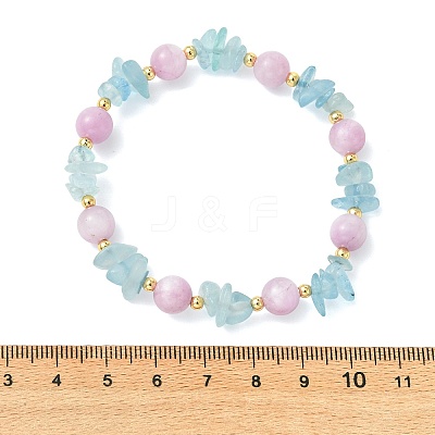 Natural Aquamarine & Kunzite Beaded Stretch Bracelets for Women BJEW-JB14006-1