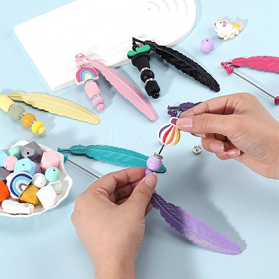 5Pcs Alloy Feather Pendant Bookmarks AJEW-SZ0002-63-1