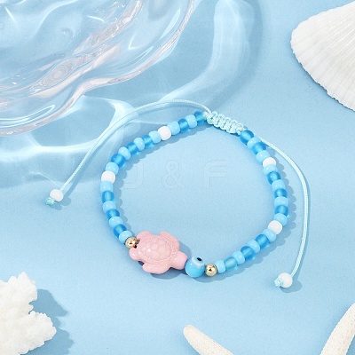 Tortoise Synthetic Turquoise Braided Bead Bracelets for Women BJEW-JB11694-1