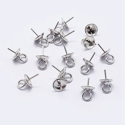 925 Sterling Silver Cup Pearl Bail Pin Pendants STER-F036-04S-6mm-1