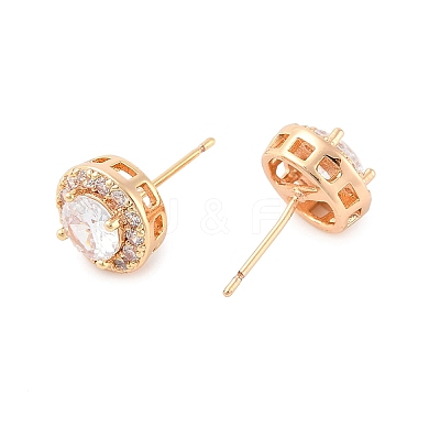 Rack Plating Flat Round Brass Clear Cubic Zirconia Stud Earrings EJEW-M090-19G-03-1