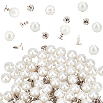 100 Sets ABS Plastic Imitation Pearl Rivet Studs KY-GF0001-25-1