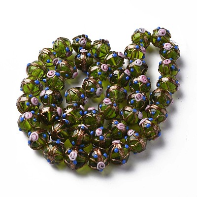 Handmade Gold Sand Lampwork Beads Strands LAMP-T017-05E-1