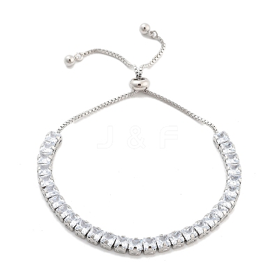 Brass Pave Clear Cubic Zirconia Square Box Chain Slider Bracelets BJEW-B094-10B-P-1
