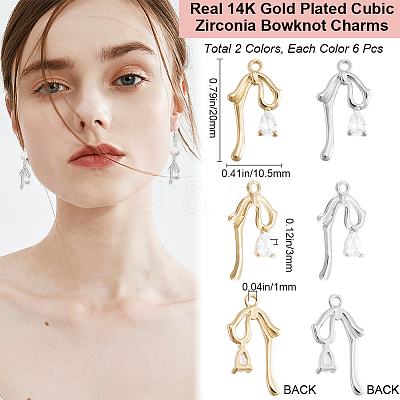12Pcs 2 Colors Brass Micro Pave Clear Cubic Zirconia Pendants KK-BBC0015-64-1