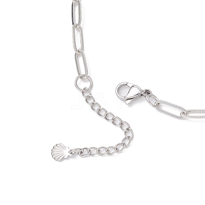 Alloy & Natural White Shell Pendant Brass Paperclip Chain Necklaces for Women NJEW-JN05406-01-1