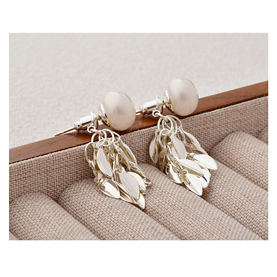 Brass Leaf Stud Earrings EJEW-A121-11S-1