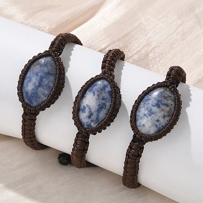 Adjustable Oval Natural Gemstone Braided Bead Bracelets BJEW-H626-02-1