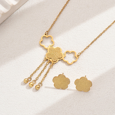 Elegant and Cute Tassel Women's 201 Stainless Steel Flower Earrings & Necklace Set UF7779-1