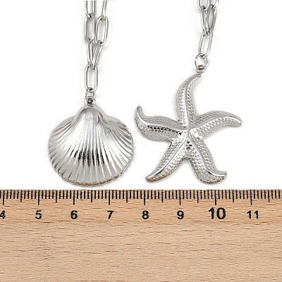 Bohemian Styles 304 Stainless Steel Starfish and Shell Shape Pendant Double Layer Necklaces for Women LS-NJEW-F343-01P-1