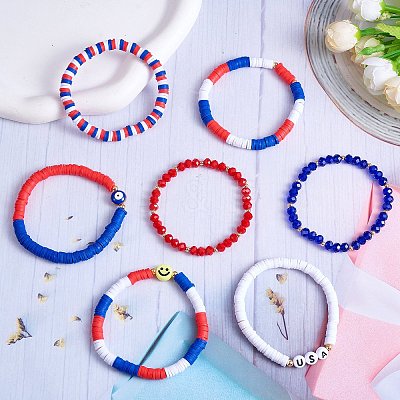 7Pcs 7 Style Handmade Polymer Clay Heishi Surfer Stretch Bracelets Set BJEW-SW00076-1