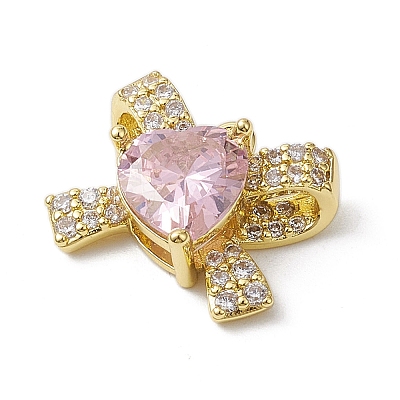 Rack Plating Brass Micro Pave Pink Cubic Zirconia Pendants KK-H463-10G-02-1