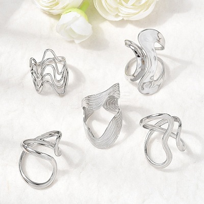 5Pcs 304 Stainless Steel Open Cuff Rings for Women RJEW-K313-07P-1