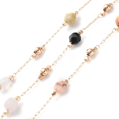 Handmade Brass & Mixed Polygon Mixed Stone Chain for Necklaces Bracelets Making CHC-F019-02G-1