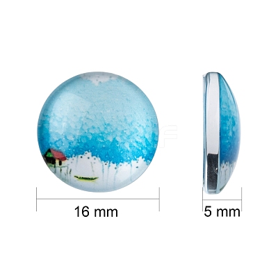 Tree of Life Printed Half Round/Dome Glass Cabochons GGLA-A002-16mm-GG-1