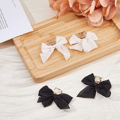 2 Pairs 2 Colors Alloy Dangle Stud Earrings with Cloth Bowknot Charms EJEW-FI0003-28-1