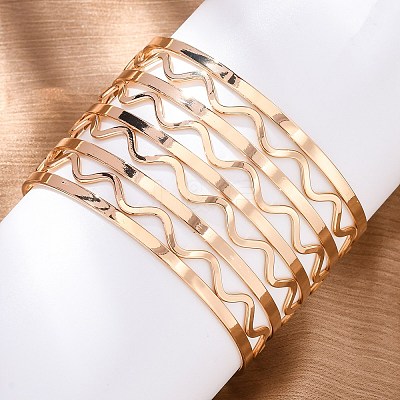 Wave Iron Cuff Bangles for Women BJEW-G741-03KCG-1