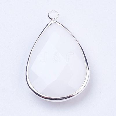Silver Color Plated Brass Glass Teardrop Pendants GLAA-M006-A-22S-1