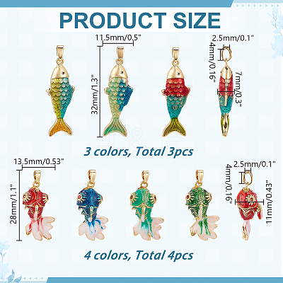 7Pcs 7 Styes Brass Rhinestone Pendants KK-AR0004-81-1