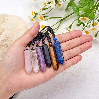 Natural Tiger Quartz Bullet Pendant Necklace JN1043A-1