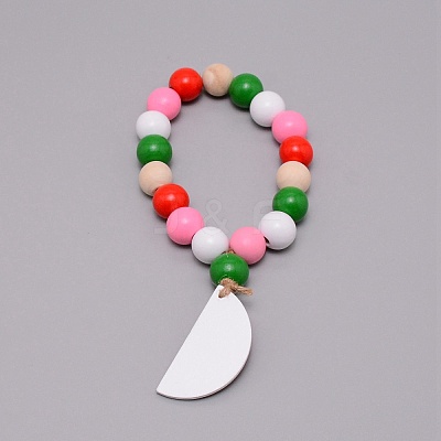 Wooden Watermelon Pendant Decorations HJEW-TAC0013-02-1