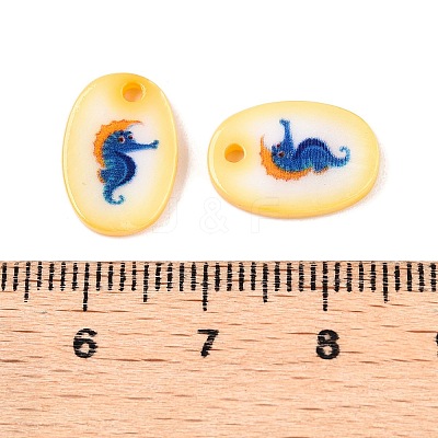 Natural Freshwater Shell Double Face Printed Oval Charms SHEL-T020-05H-1