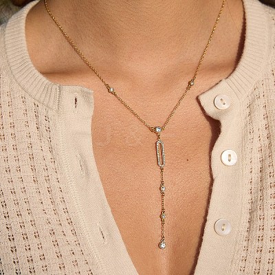 304 Stainless Steel Crystal Rhinestone Pendant Y Necklaces for Women NJEW-F375-01G-05-1