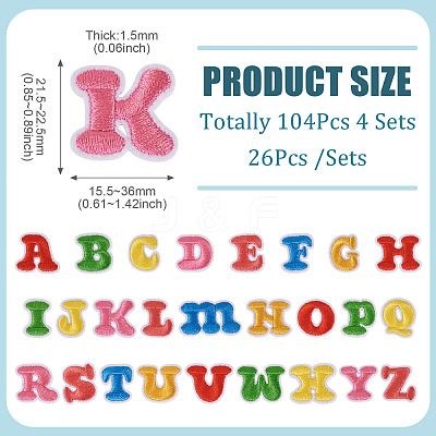 104Pcs 4 Sets Letter A~Z Embroider Thread Cloth on/Sew On Patches PATC-TA0001-41-1