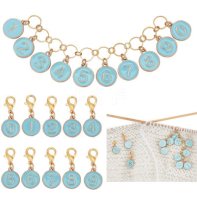 1Pc Alloy Enamel Flat Round with Number Charm Knitting Row Counter Chains DIY-BC0006-92-1