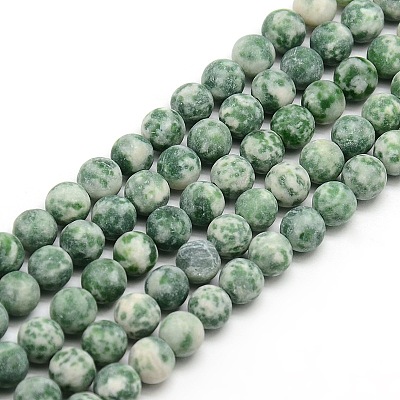 Frosted Natural Green Spot Jasper Round Bead Strands G-M064-4mm-10-1