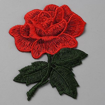 Rose Flower Shape Computerized Embroidery Cloth Iron on/Sew on Patches PATC-WH0007-34B-1