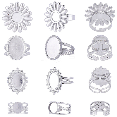 16Pcs 4 Styles Adjustable 304 Stainless Steel Open Cuff Ring Components STAS-SC0020-85-1
