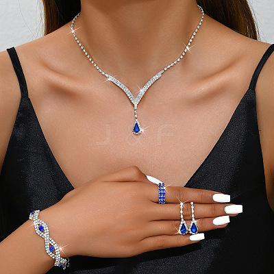 Alloy Rhinestone Horse Eye Chain Bracelets & Teardrop Stud Dangle Earring & Pendant Necklaces & Rings Sets FS-WG7ACD4-06-1