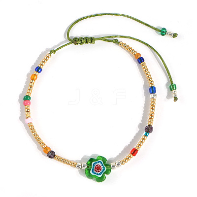 Flower Glass Seed Bead & Glass Beads Braided Bead Bracelets NS0067-3-1