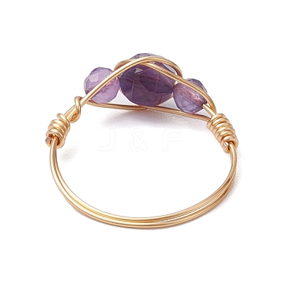 6Pcs Round Natural Rose Quartz & Amethyst & Fluorite & Carnelian & Amazonite & Red Agate Finger Ring RJEW-JR00754-S-1