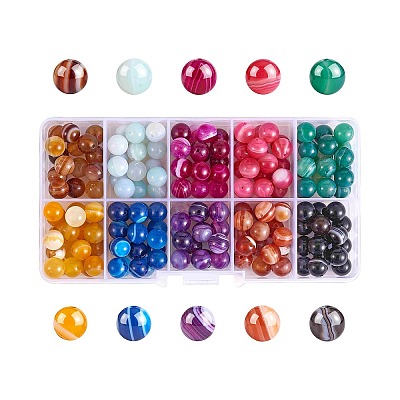 200Pcs 10 Colors Natural Striped Agate/Banded Agate Beads G-SZ0002-01-1