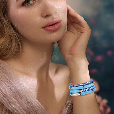 4Pcs 4 Style Acrylic Chunky Curved Tube Stretch Bracelet Sets BJEW-SW00074-03-1